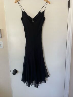 Milly Silk Black Bias Cut Slip Dress with Delicate Chain Detail